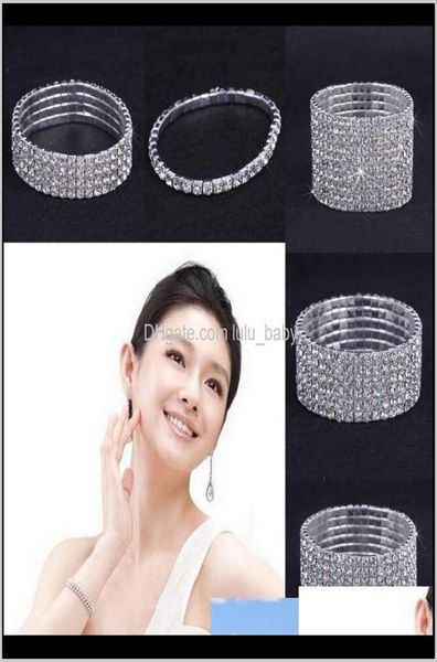 Pulseiras de casamento 10 peças 110 fileiras strass áustria cz cristal noiva pulseira elástica pulseira joias bracelet7010645