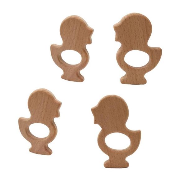 4 stücke Holz ente Tier form Beißringe Natur Baby Zahnen Spielzeug Organische Holz Zahnen Halter Pflege Baby Beißring Schnuller Party f8603219