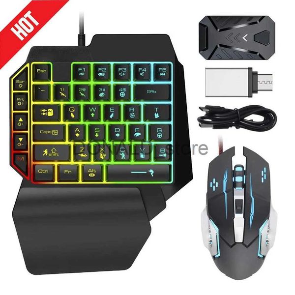 Teclados Gaming Teclado e Mouse Combo RGB Retroiluminado One Hand Teclado Mouse com Adaptador Conversor Conjunto para PS4 PS5 Xbox Switch J240117