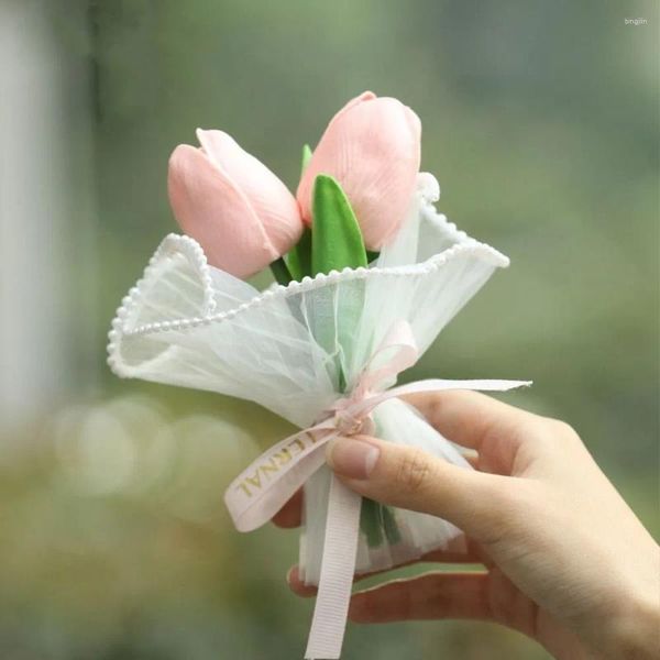 Декоративные цветы Тюльпаны из искусственной кожи, букеты цветов ручной работы, качественный настоящий сенсорный подарок, мини-искусственный поддельный букет
