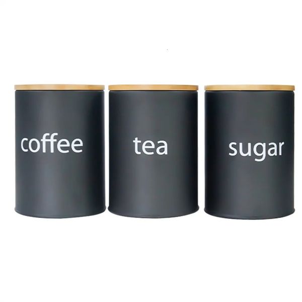 3pcs Şeker Çay Kahve Kahve Metal Mutfak Depolama Tenekesi Yuvarlak Kare Şeker Bisküvi Gevşek Çay Yaprağı Konteynerleri Kapakları 240116