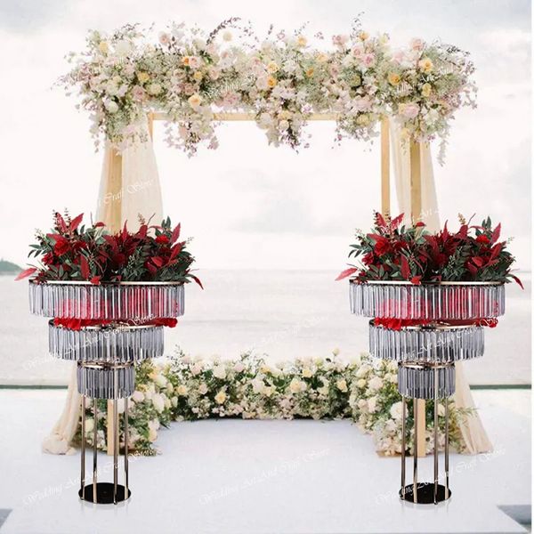 90 cm tot 140 cm) 3 lagen Bruiloft Decoratie loopbrug pijler Bloemenstandaard acryl Vaas Kolom Bloemendisplay Stand bruiloft podium achtergrond podiumdecor