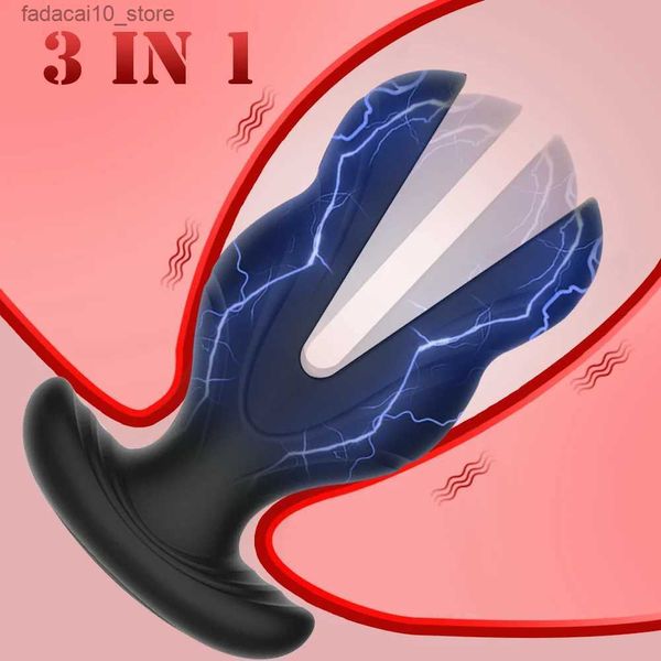 Andere Gesundheitsschönheitsartikel 3 in 1 vibrierender Elektroschockvibrator Anal Butt Plug Vagina Anus Erweiterung Fernbedienung Masturbation Erwachsene für Männer Q240117