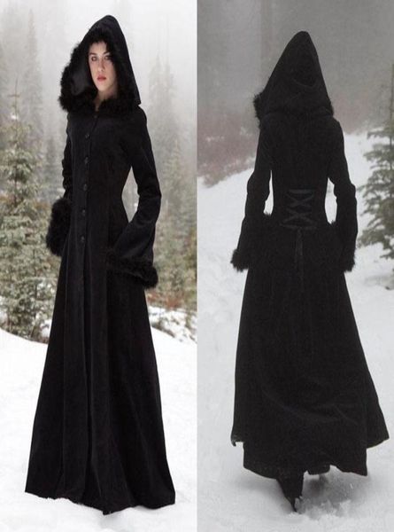 2018 Yeni Kürk Hallowmas kapüşonlu pelerinler kış düğün pelerinleri wicca robe sıcak paltolar gelin ceket Noel siyah etkinlikleri aksesuarlar4761899