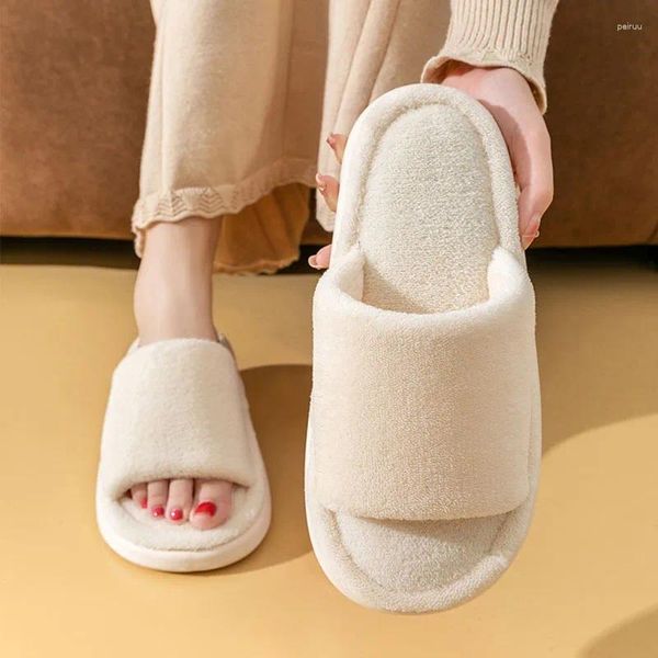 Pantofole Primavera Autunno Coppia Peluche Donna Uomo Flanella Calda Punta Aperta Traspirante Casa Interni Morbidi Appartamenti Silenziosi