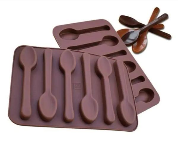 Non-stick Silicone DIY Cake Decoration mould 6 Holes Spoon Shape Chocolate Molds Jelly Ice Baking 3D Candy 0117