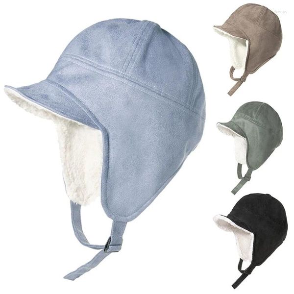 Berretti Uomo Donna Inverno Caldo Cappello da cacciatore con visiera Tesa termica Foderato in peluche Caccia esterna Ciclismo Sci Antivento Baseball Paraorecchie