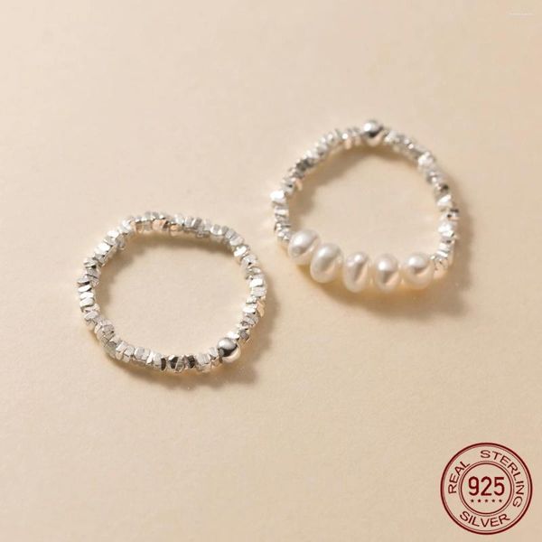 Küme halkaları elastik kordon boyutu 53-58mm 925 STERLING Gümüş Kadınlar İnci İnci Ayarlanabilir Moda Geometrisi Bead Ring Kızlar