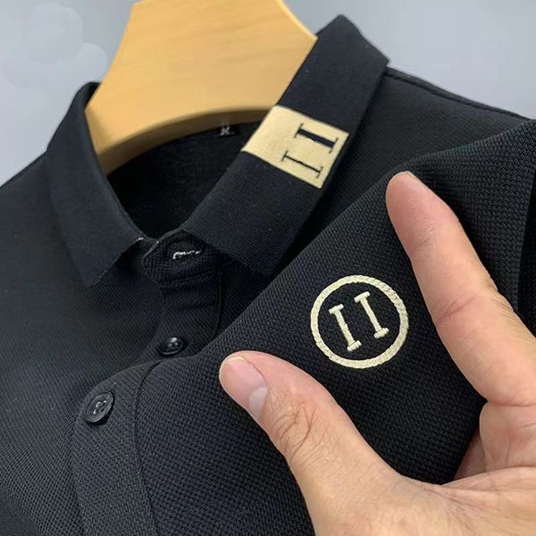 Polo masculino high end bordado de manga curta camisa polo de algodão masculino camiseta roupas de moda coreana verão luxo topo tamanho asiático m l xl xxl xxxl