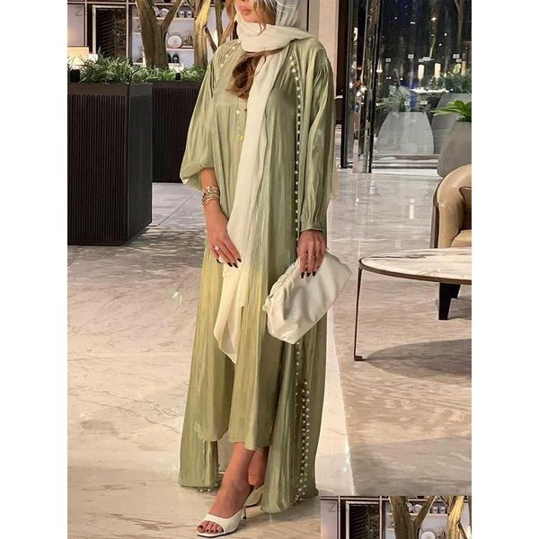 Abbigliamento etnico Marocco Caftano Musulmano Abaya Abito da donna 2 pezzi Set Abaya Abiti Dubai Arabo Raso di seta Kimono Cardigan Abito Outwear Dhrhj