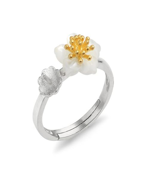 Montature per anelli con perle Design in argento sterling 925 Pianta Fiore di ciliegio Conchiglia bianca naturale 5 pezzi8024582