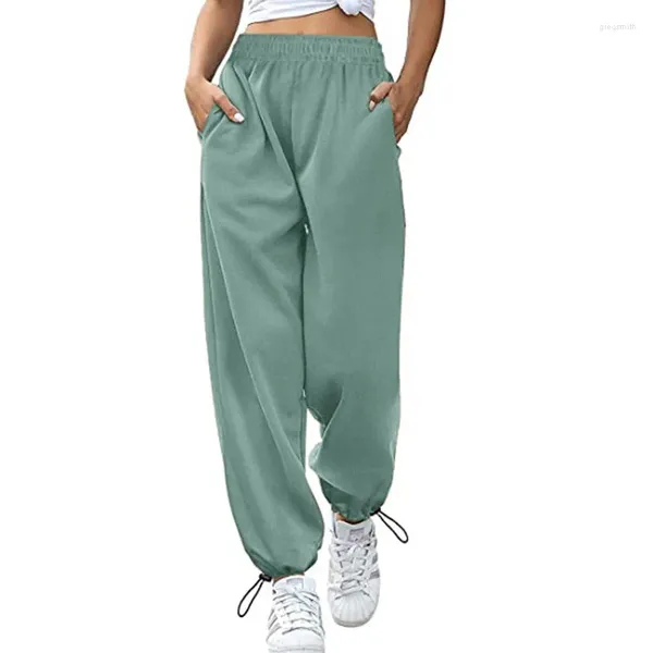 Calças femininas roupas de verão cor sólida solta casual esportes cordão versátil perna larga leggings aritiza sem esforço