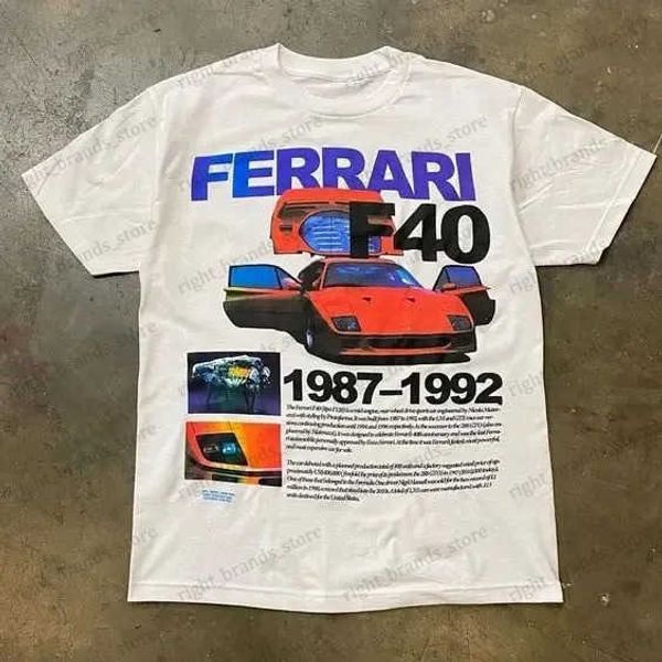 T-shirt da uomo T-shirt classica americana retrò con stampa di auto sportive per uomo anni '90 estate puro cotone oversize allentato moda street coppia top T240117