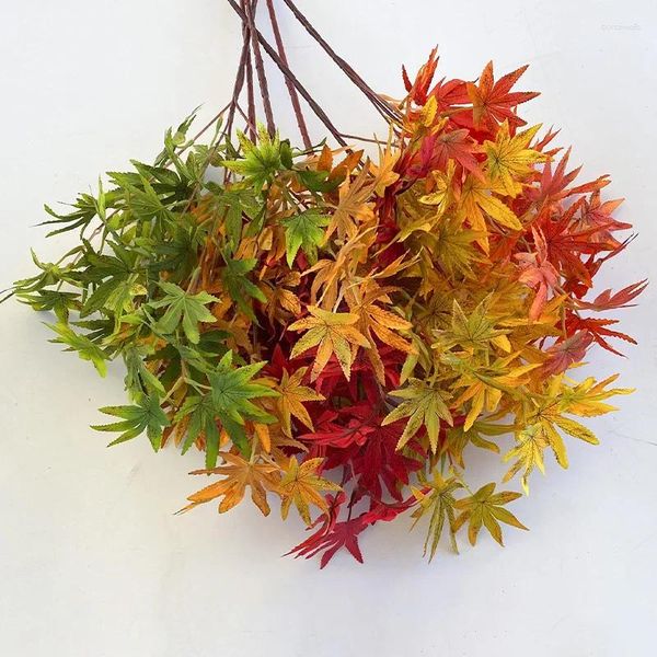 Flores decorativas 81cm artificial outono maple ramo de árvore verde vermelho amarelo cor simulação planta para festa de jardim decoração de escritório