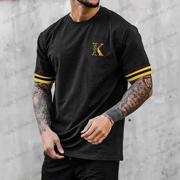 Homens camisetas Novo verão masculino camiseta vintage listrado k impressão solta casual moda todos os dias esportes manga curta solta streetwear XL-XXXL T240117