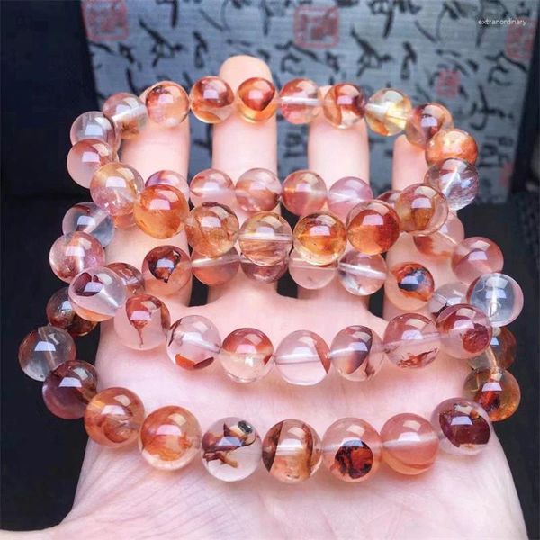 Trasportini per gatti 10MM Quarzo rosso fuoco naturale Bracciale ematoide Pietra preziosa Rotonda Perla Regalo di gioielli curativi in cristallo