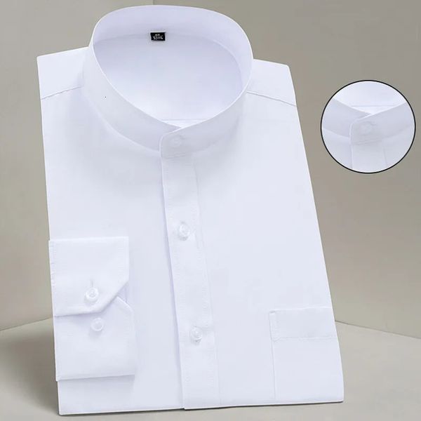 Moda gola manga longa fino ajuste macio confortável vestido social camisas homens festa de casamento masculino smoking branco 240117