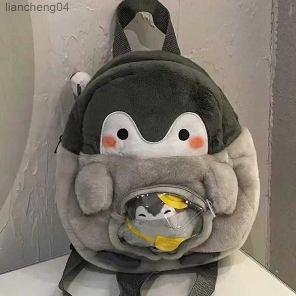 Zaini Carino Piccolo Pinguino Grigio Zaino per le vacanze per bambini Hugglable Peluche Ripiene Borsa per bambole Scuola materna per i regali per bambini