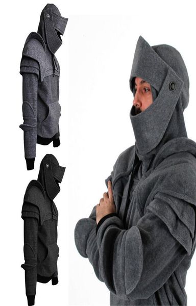 Vintage medieval cavaleiro masculino hoodies guerreiro soldado moletom com capuz masculino máscara armadura pulôver cosplay traje plus size topos v1913112717