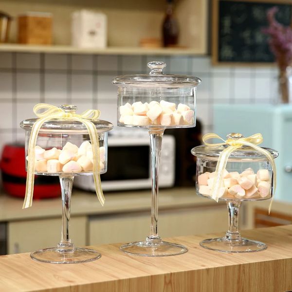 1000 ml bleifreies Dessert-Kompott-Glas, dekorativer Tortenständer mit Deckel, Vorratsglas, Snackbehälter, Glaswaren, Einrichtungszubehör 240116