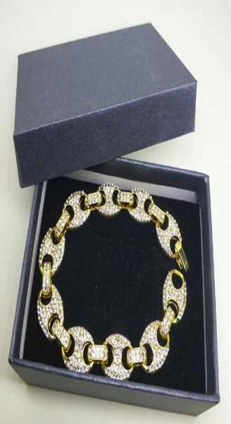 Braccialetti Bling Bling CZ placcati oro reale placcato oro 18 carati Braccialetti 12mm 18CM completo CZ Bracciale a catena a maglie singole a fila Uomo Donna Hip hop Jewelr1762036