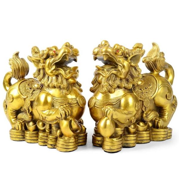 Feng Shui Pixiu 2er-Set Messingstatue chinesische Wohnkultur Skulptur ein Paar Glücks-Piyao-Figur zieht Reichtum, Geld und Glück an 240116