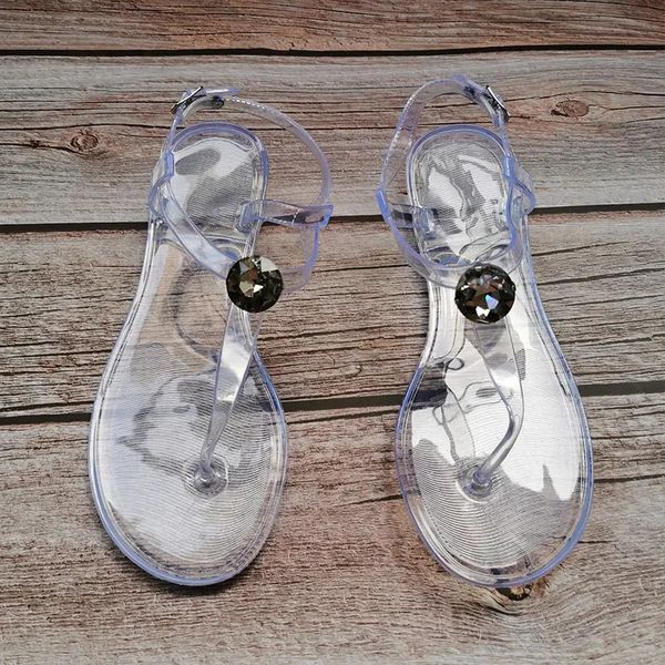 Женские сандалии, модная летняя пляжная обувь с бриллиантами, прозрачные сандалии на плоской подошве из ПВХ, женские большие размеры 36-42 240117