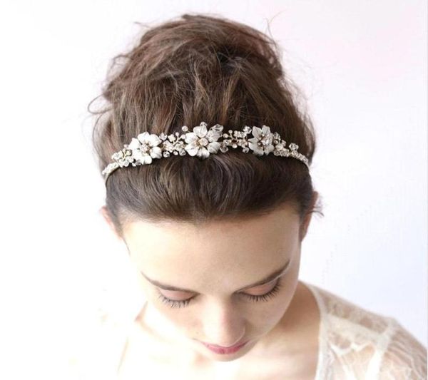 Blingbling lindos acessórios para o cabelo de noiva contas de flores 2020 feitos à mão para meninas039s faixa de cabeça brilhante para casamento b6794474