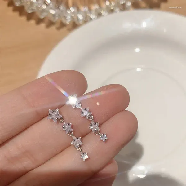 Orecchini pendenti TOYOOSKY S925Argento con quattro punte di diamanti stile stella Set corto da donna a cinque punte Edizione giapponese e coreana