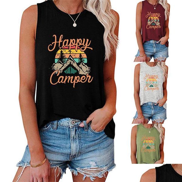 Canotte da donna Camis Canotte per le donne Happy Camper T-shirt grafiche senza maniche T-shirt vestibilità ampia T-shirt Consegna drop Abbigliamento da donna Dhldw