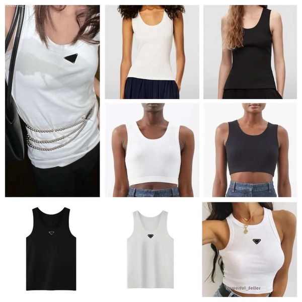 Designer Damen PD Tops T-Shirts Sommer Strick T-Shirts Crop Top Stickerei Sexy Off Black Lässige ärmellose rückenfreie Baumwollmischung Anagram Shorts Solide Weste Croptop 2158