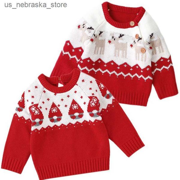 Кардиган 0-3 лет, рождественские свитера для маленьких мальчиков и девочек, зимняя вязаная одежда для младенцев, детский новогодний костюм с узором лося и оленя, свитер Q240117