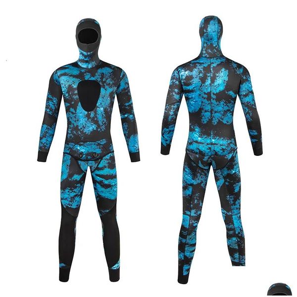 Wetsuits Drysuits Wetsuits Drysuits Mens Camuflagem Wetsuit Manga Longa Fissão Com Capuz 2 Peças De Neoprene Submersível Para Homens Manter Dh3Vm