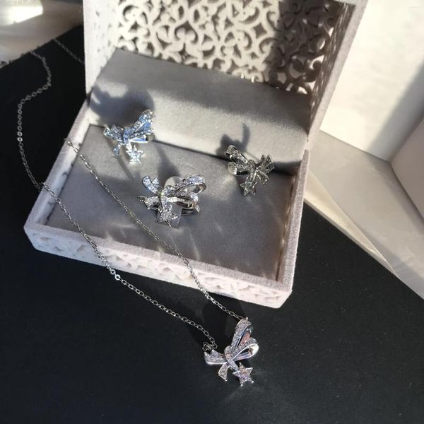 Комплект ожерелья и серег Lihua, оригинальное кольцо со звездным узлом и бабочкой, 18 К, яркое, многосекционное, с цирконом, роскошное кольцо с богиней-метеором