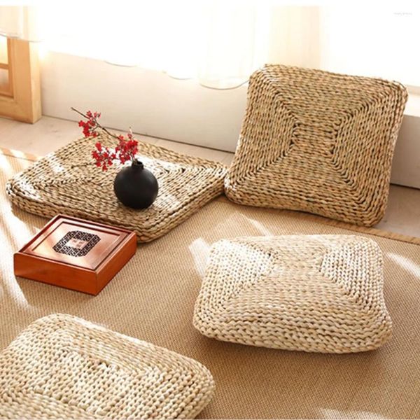 Yastık El Dokuma Koltuk Kare Şekli Straw Futon Tatami Pad Meditasyon için Japon tarzı mat 30x30cm