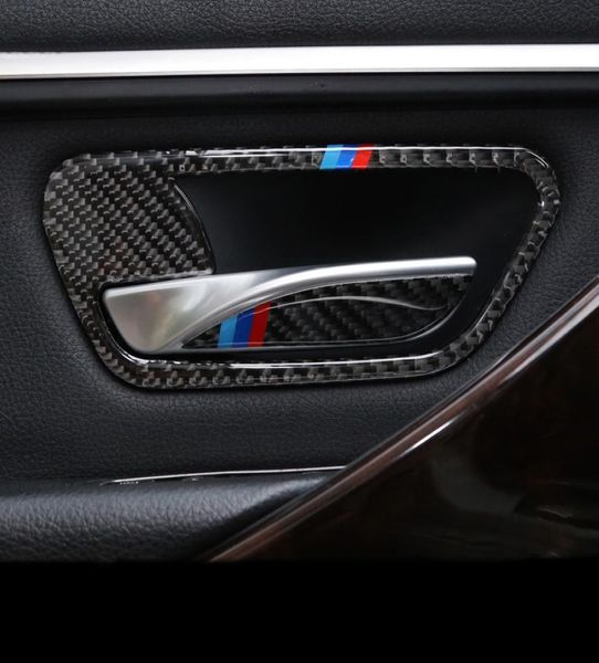Adesivo de fibra de carbono para carro, tampa interna da maçaneta da porta, guarnição, tigela, decalques, tiras para BMW 3 4 Series 3GT F30 F31 F32 F34 S4165327