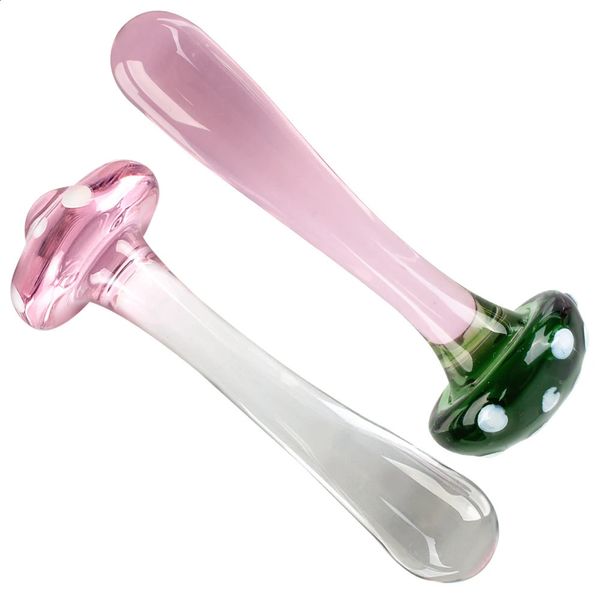 Sexy Mushroom Glass Butt Plug Giocattoli anali per le donne Dildo vaginali Uomini Ano Dilatatore Masturbatore femminile Giochi sessuali Prodotti erotici 240117