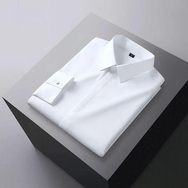 S-6XL Camicia a maniche lunghe da uomo in fibra di bambù di lusso sottile elastica antirughe camicia bianca da ufficio di grandi dimensioni 240117