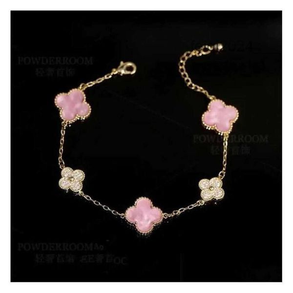 Designer Van Clover Gioielli Clef Cleef Bracciale Quadrifoglio Bracciali Bracciale con ciondoli Piatto rosa Erba Micro intarsiato con zircone Piccolo dolce fresco e