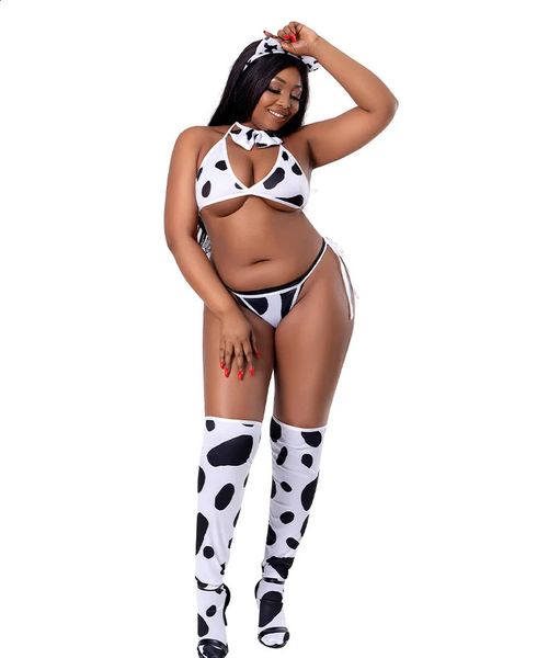 Artı boyutu COW SEXY COSPlay Kostüm Hizmetçisi Tankini Mayo Anime Bikini Set Bra ve Panty Lingerie Çorap Seks Kıyafetleri 240117