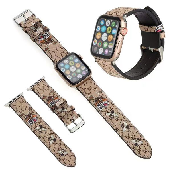 Pulseira de relógio de moda para Apple Watch Band 40mm 38mm 42mm 41mm 44mm 45mm 49mm iWatch 4 5 6 7 8 Series G Designer de luxo couro colorido flor abelha cobra