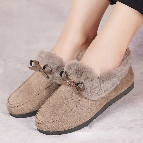 Kadınlar Kış Kıyısı Moccasins Yumuşak Düz Slip Slip Loafers Moda Konforu Sıcak Peluş Yay Kayması Kadın Pamuk Ayakkabı 240117