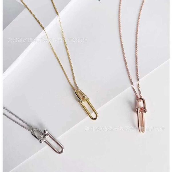 Collana t Argento sterling 925 a forma di U Catena a maglie di bambù Collare con pendente Collare da donna in oro rosa Leggero Lusso Versatile Moda Semplice KKY9