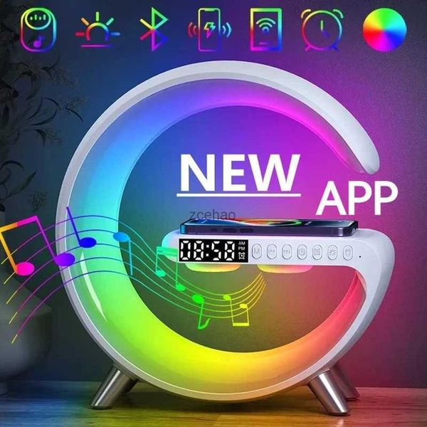 Regallautsprecher, Multi-Bluetooth-Lautsprecher, Wecker, Zuhause, Geschenk, Subwoofer, APP-Steuerung, RGB-Nachtlicht, kabelloses Ladegerät für iPhone, Samsung, Xiaomi