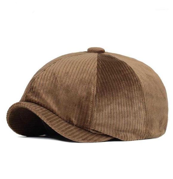 Berets Drop 2021 Herbst und Winter Corduroy Octagonhat Hut Britische Sboy Männer Baskenmütze Lady Fitted Ivy Cap 58CM3177426