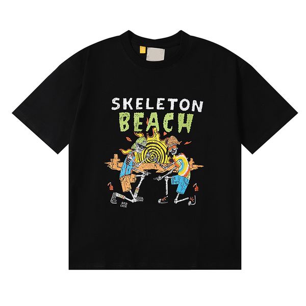 24ss USA SKELETON BEACH Lettera Stampa dorata Tee Skateboard Maglietta da uomo Donna Street Casual Maglietta in cotone 0117