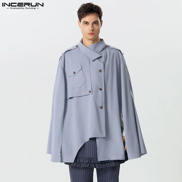 INCERUN Tops Estilo Americano Homens Bonitos Sólidos Soltos Silhueta Split Design Capa Casual Moda All-match Trench S-5XL 240117