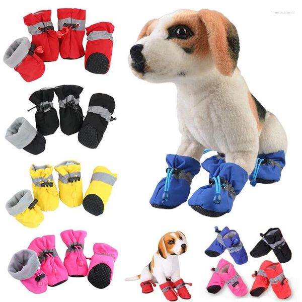 Abbigliamento per cani 4 pezzi Scarpe invernali per animali domestici Stivali da neve da pioggia impermeabili antiscivolo Calzature calde e spesse per cuccioli di piccola taglia Calzini Stivaletti Accessori