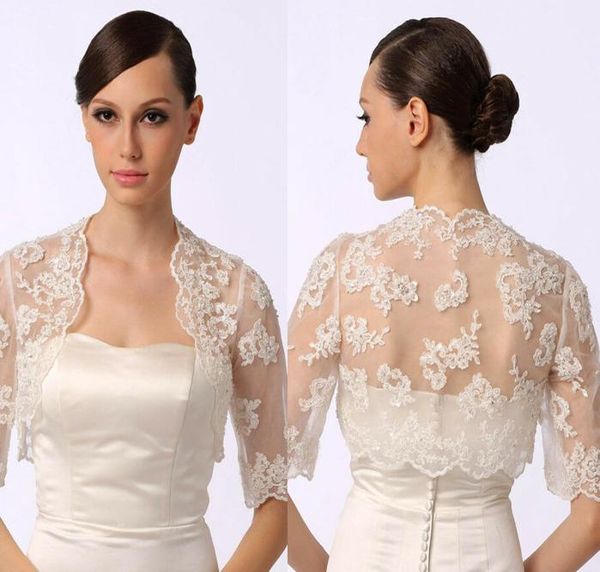 Giacca in pizzo a maniche lunghe Bolero con coprispalle Stola Abito da ballo di fine anno Giacca in pizzo da sposa bianco avorio5390809