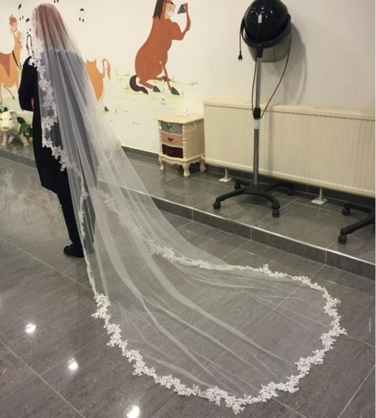 Véu de casamento branco 3m longo pente renda mantilla catedral véus de noiva acessórios de casamento veu de noiva5601255